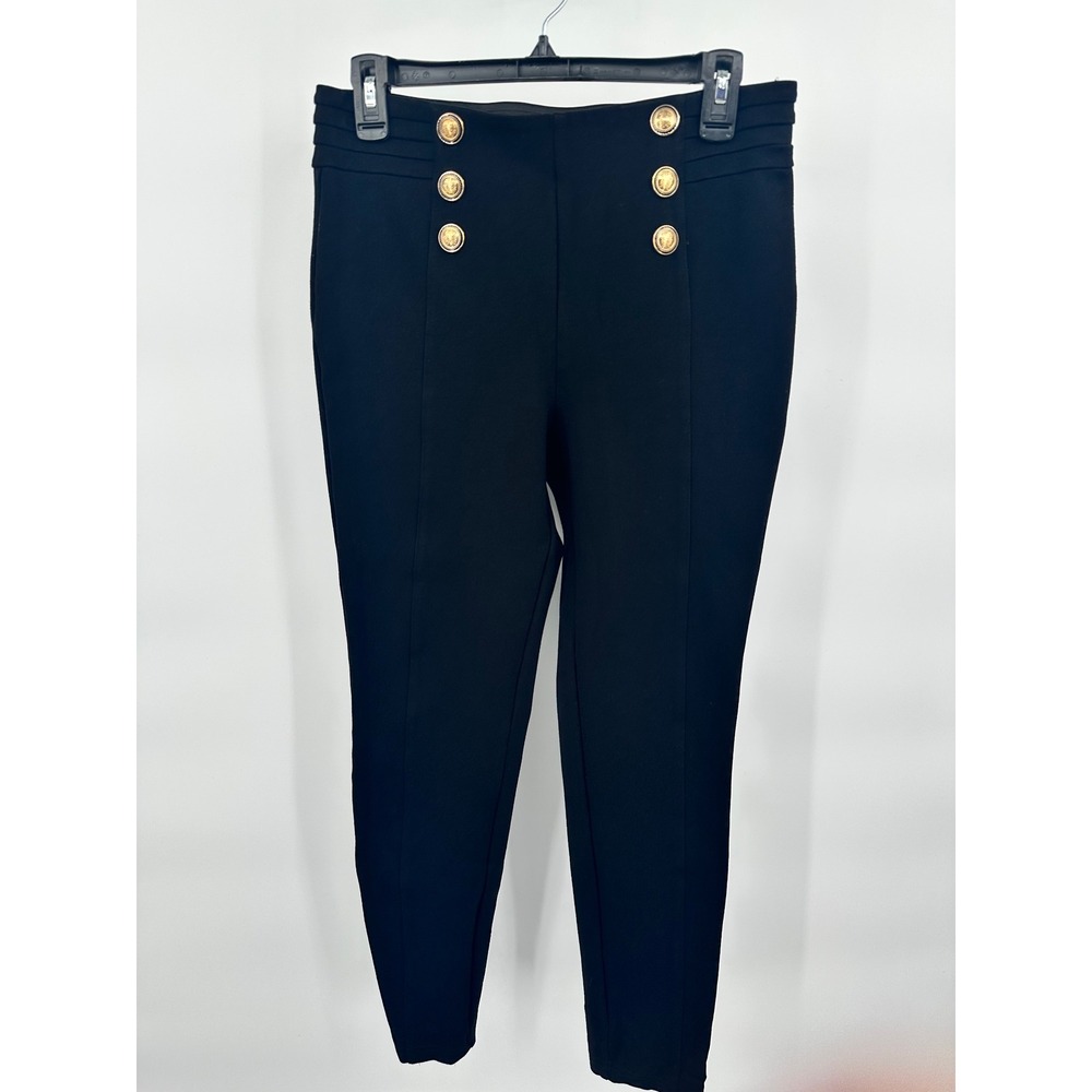 Zara Black‎ High Waisted Gold Button Detail Stretch Pants Womens Size L